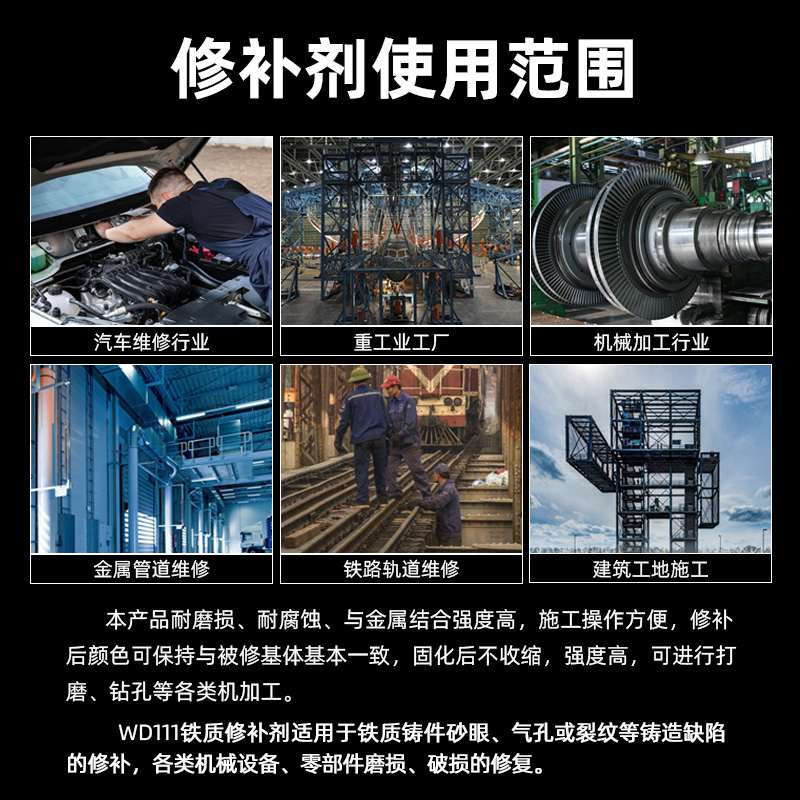 康达万达WD111铁质工业修补剂 耐高温强力金属修复的可靠之选